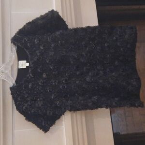 Anthropology Elegant Black Textured Flower Women's Top